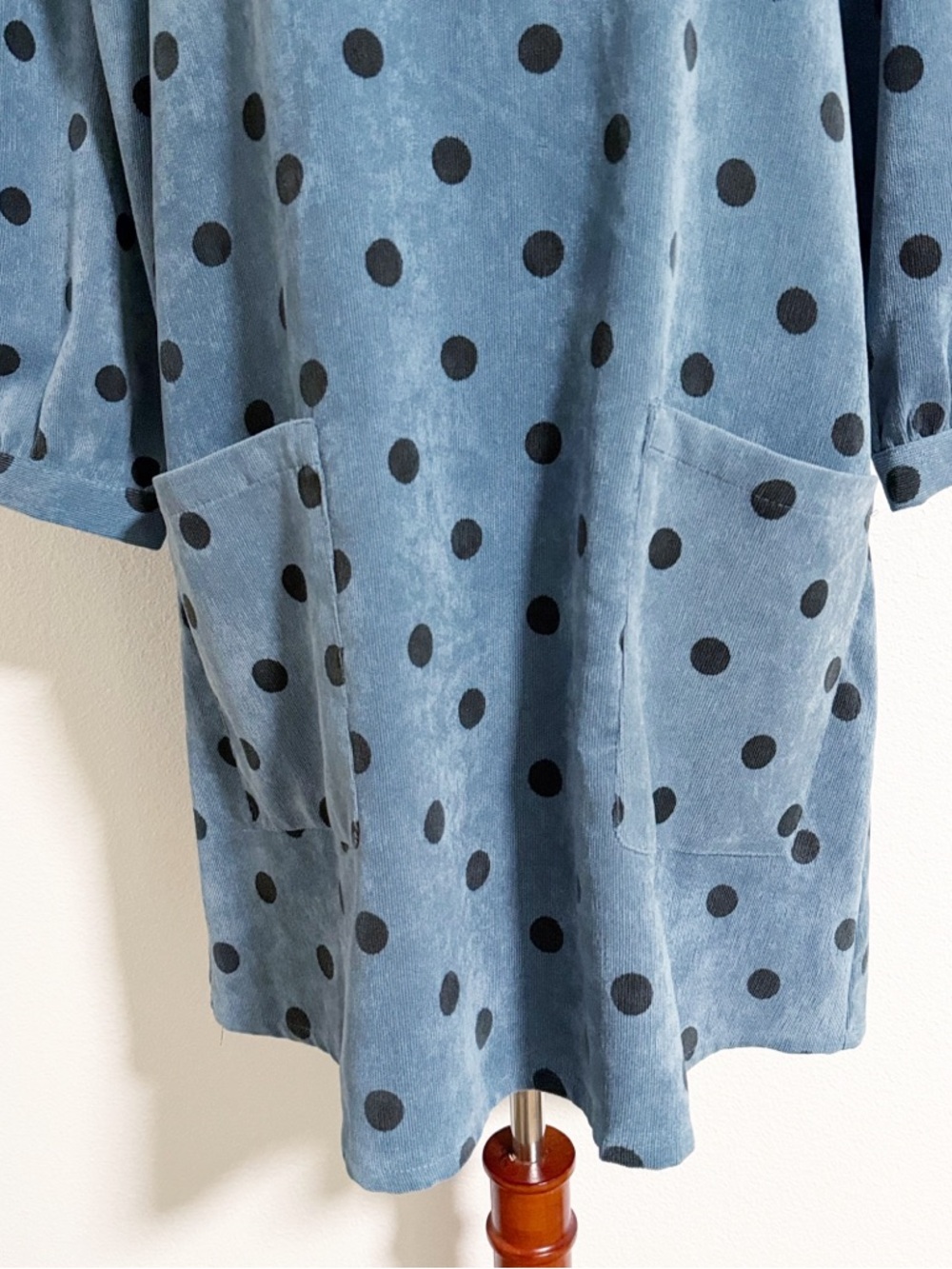 Zara Polka Dot Corduroy Puff Sleeve Shift Dress - Picture 5 of 12
